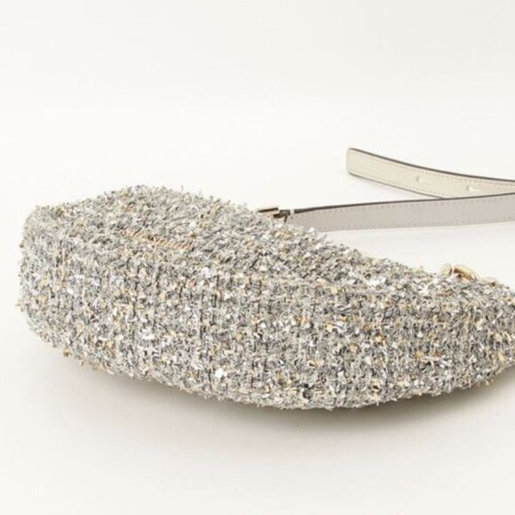 Kate Spade Smile Crossbody Bag Small Silver Metallic Tweed Chain Strap Org Pkg - Picture 6 of 13